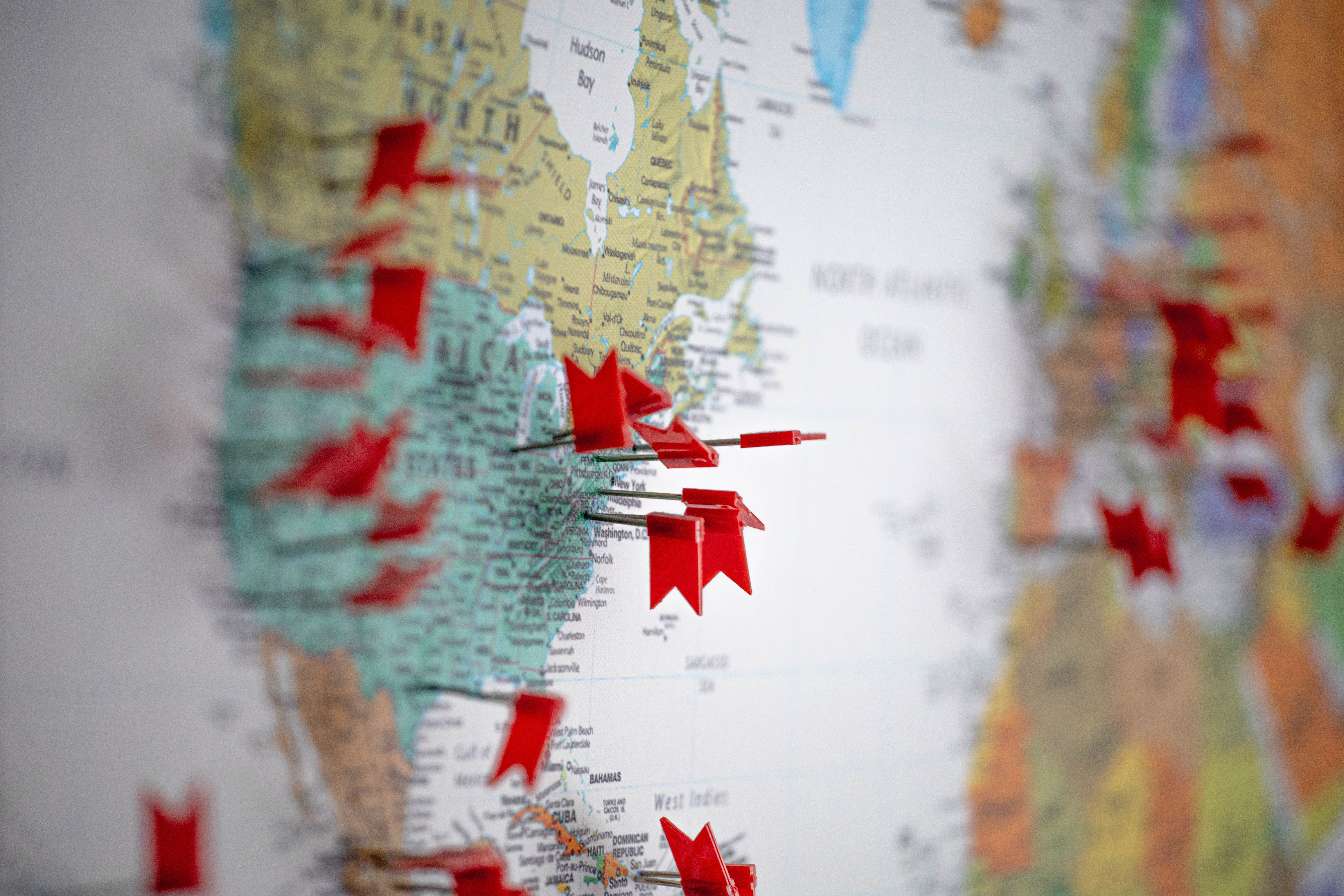flags on a map