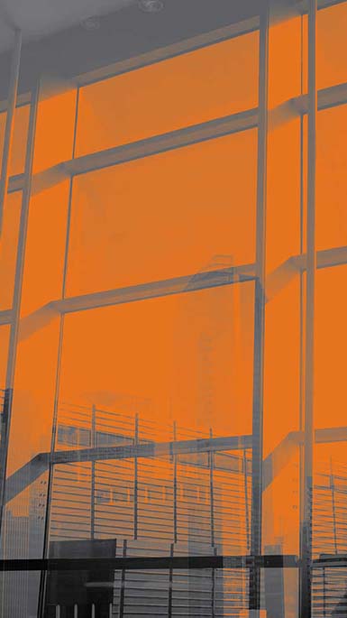 orange windows on building
