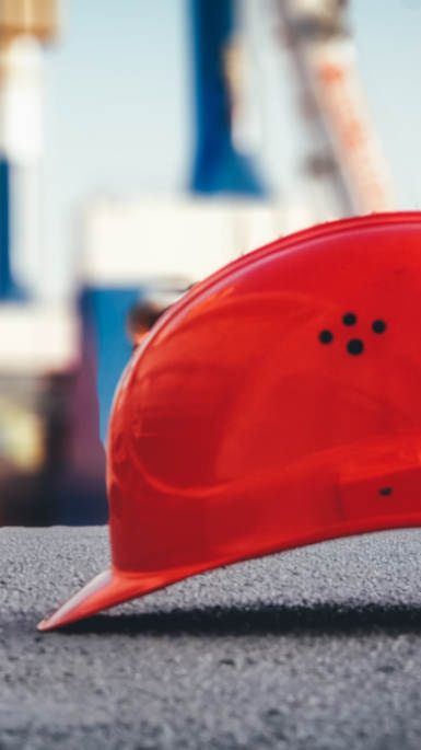 red construction hard hat